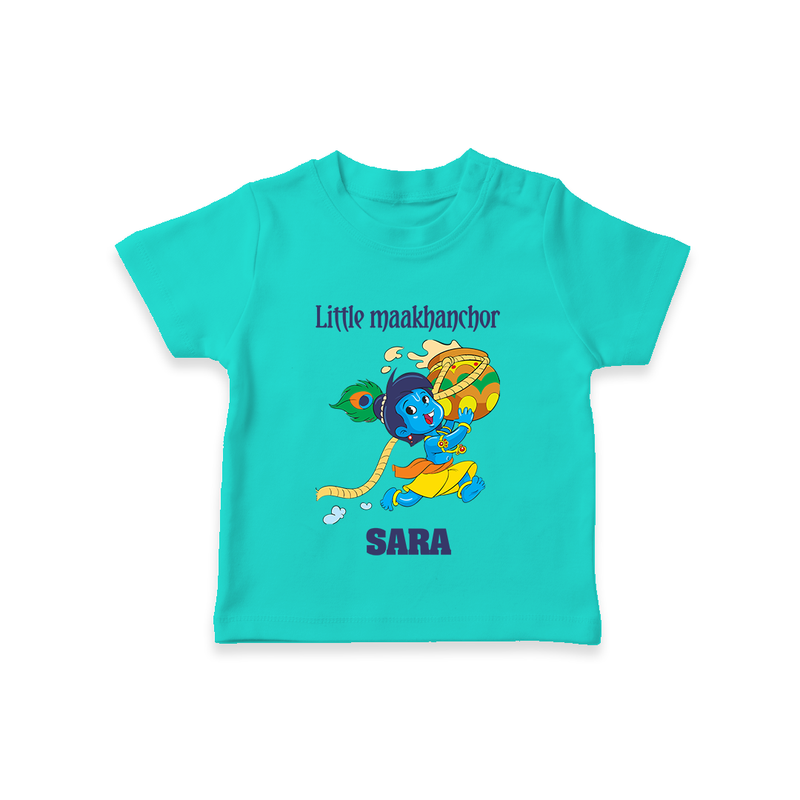 Little Maakhanchor TShirt | Custom TShirt for Krishna's Little Butter Thief - TEAL - 0-5 Months Old (Chest 17")