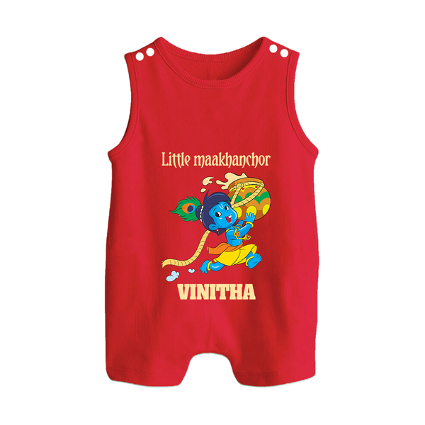 Little Maakhanchor Romper Suit | Custom Romper Suit for Krishna's Little Butter Thief - RED - 0 - 5 Months Old (Chest 18")