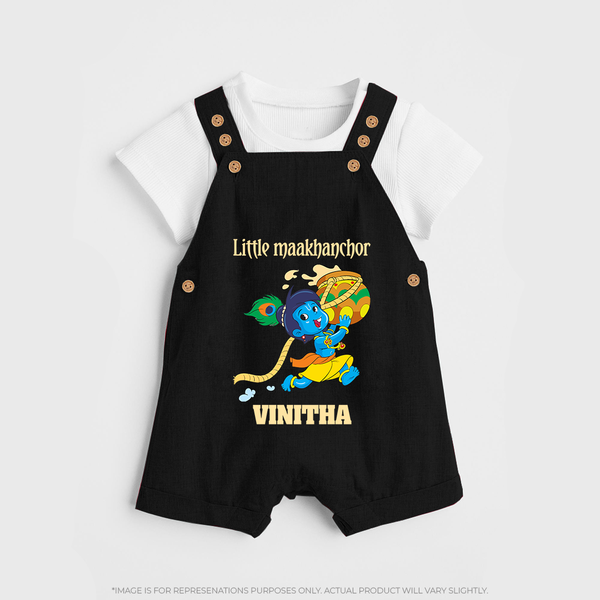 Little Maakhanchor Dungaree Set | Custom Dungaree Set for Krishna's Little Butter Thief - BLACK - 0 - 5 Months Old (Chest 18")