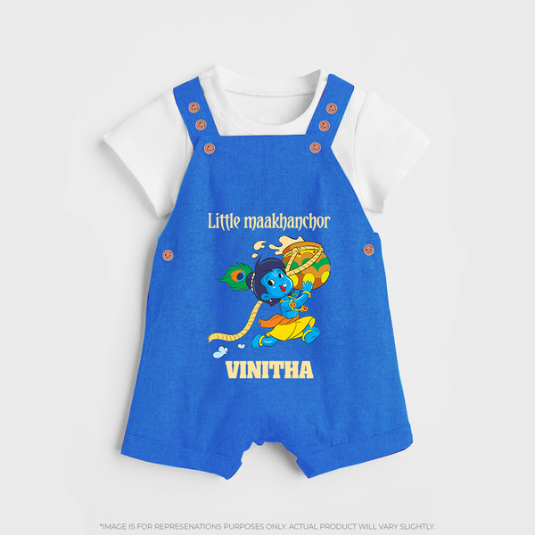 Little Maakhanchor Dungaree Set | Custom Dungaree Set for Krishna's Little Butter Thief - COBALT BLUE - 0 - 5 Months Old (Chest 18")