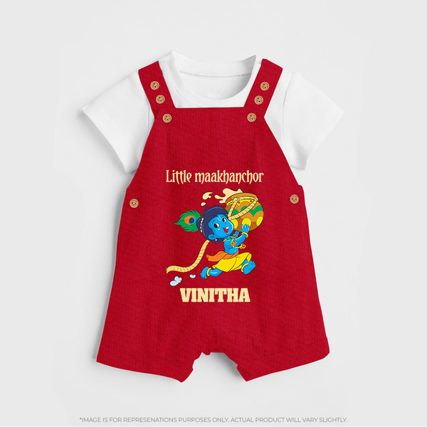 Little Maakhanchor Dungaree Set | Custom Dungaree Set for Krishna's Little Butter Thief - RED - 0 - 5 Months Old (Chest 18")