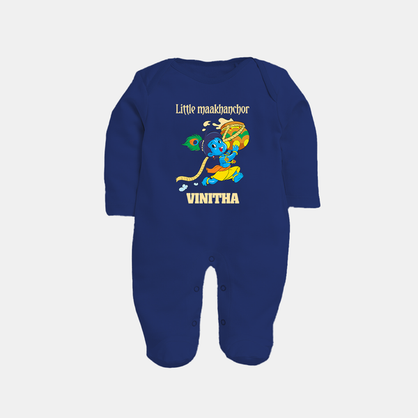 Little Maakhanchor Sleep Suit | Custom Sleep Suit for Krishna's Little Butter Thief - NAVY BLUE - New Born (Chest 7.5")