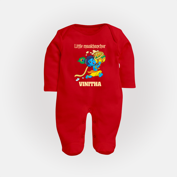 Little Maakhanchor Sleep Suit | Custom Sleep Suit for Krishna's Little Butter Thief - RED - New Born (Chest 7.5")