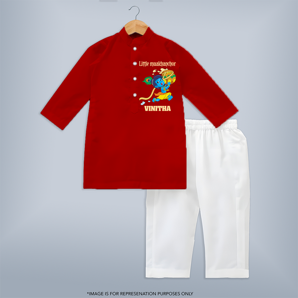 Little Maakhanchor Kurta Set | Custom Kurta Set for Krishna's Little Butter Thief - RED - 3 - 6 Months Old (Chest 24", Kurta Length 14'', Waist 19", Pant Length 14")