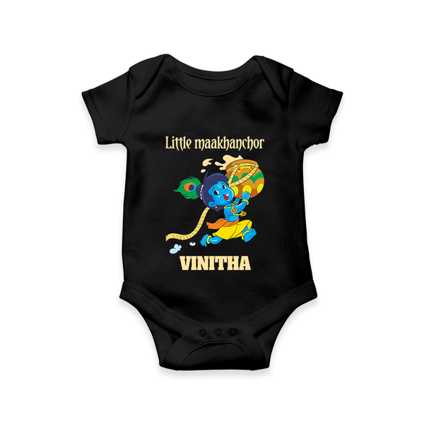 Little Maakhanchor Romper / onesie | Custom Romper / onesie for Krishna's Little Butter Thief - BLACK - New Born (Chest 14")