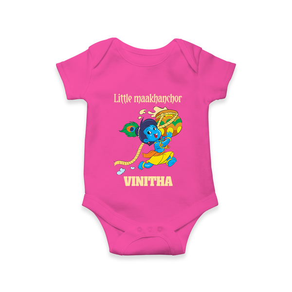 Little Maakhanchor Romper / onesie | Custom Romper / onesie for Krishna's Little Butter Thief - HOT PINK - New Born (Chest 14")