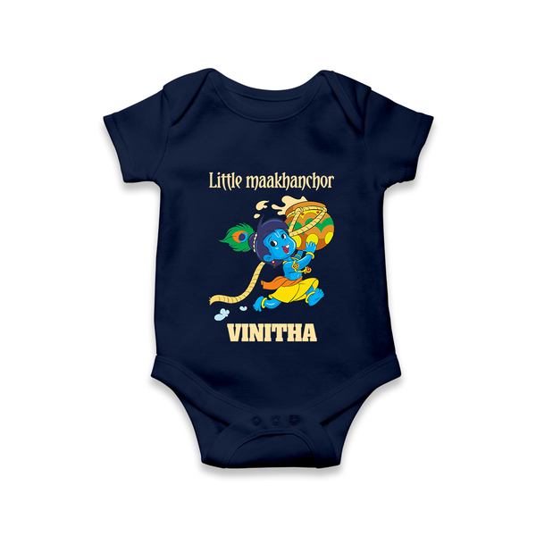 Little Maakhanchor Romper / onesie | Custom Romper / onesie for Krishna's Little Butter Thief - NAVY BLUE - New Born (Chest 14")