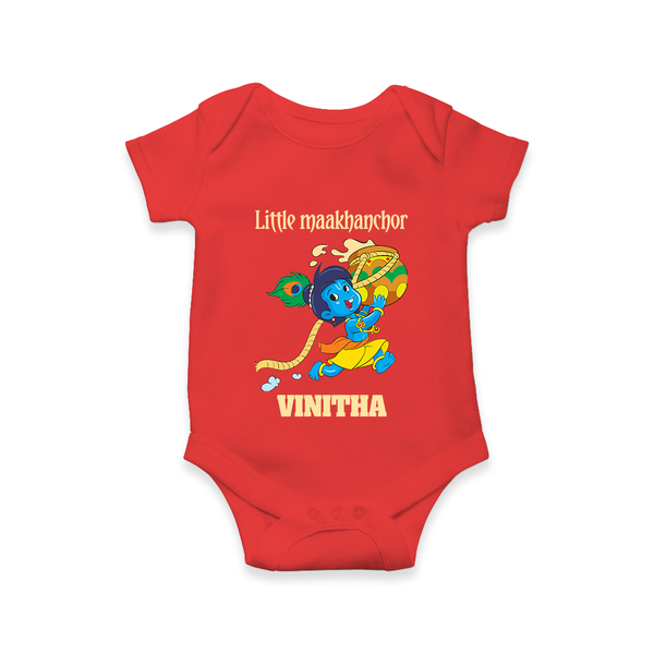 Little Maakhanchor Romper / onesie | Custom Romper / onesie for Krishna's Little Butter Thief - RED - New Born (Chest 14")