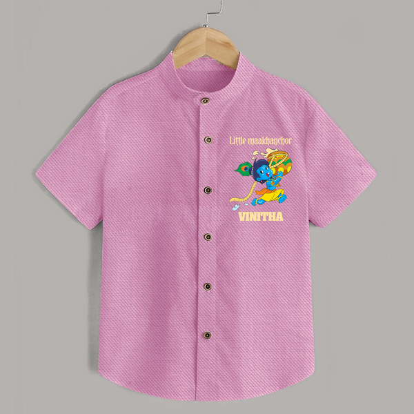 Little Maakhanchor Shirt | Custom Shirt for Krishna's Little Butter Thief - BABY PINK - 0 - 6 Months Old (Chest 23")