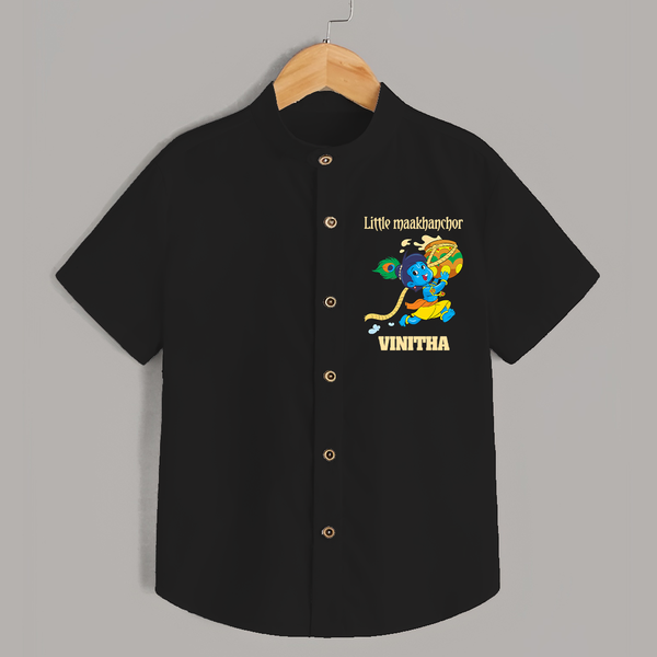 Little Maakhanchor Shirt | Custom Shirt for Krishna's Little Butter Thief - BLACK - 0 - 6 Months Old (Chest 23")