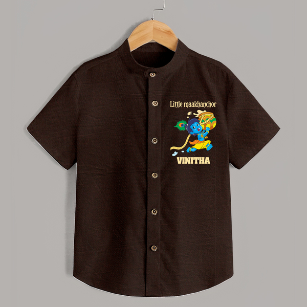 Little Maakhanchor Shirt | Custom Shirt for Krishna's Little Butter Thief - CHOCOLATE BROWN - 0 - 6 Months Old (Chest 23")