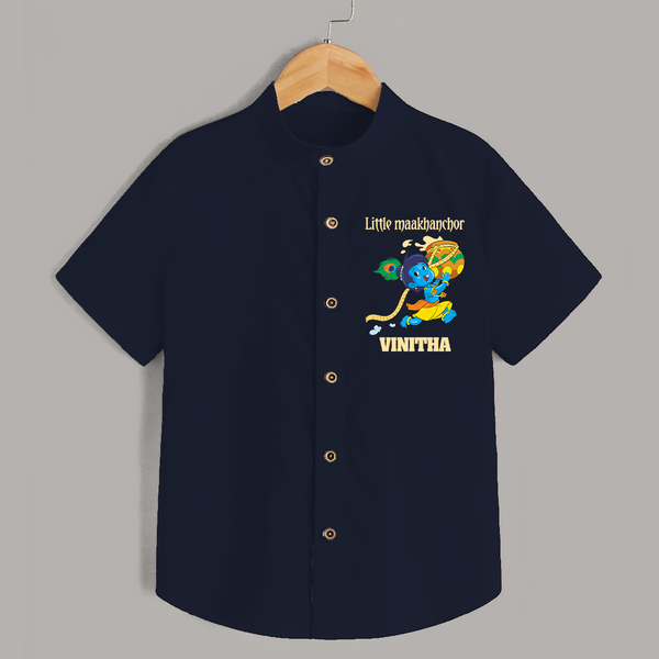Little Maakhanchor Shirt | Custom Shirt for Krishna's Little Butter Thief - NAVY BLUE - 0 - 6 Months Old (Chest 23")