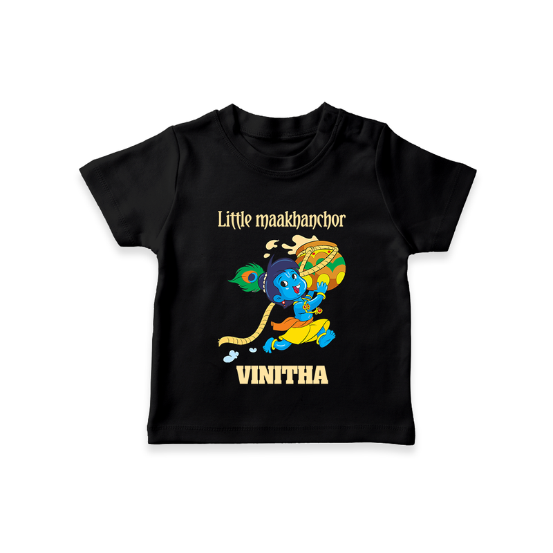 Little Maakhanchor TShirt | Custom TShirt for Krishna's Little Butter Thief - BLACK - 0-5 Months Old (Chest 17")