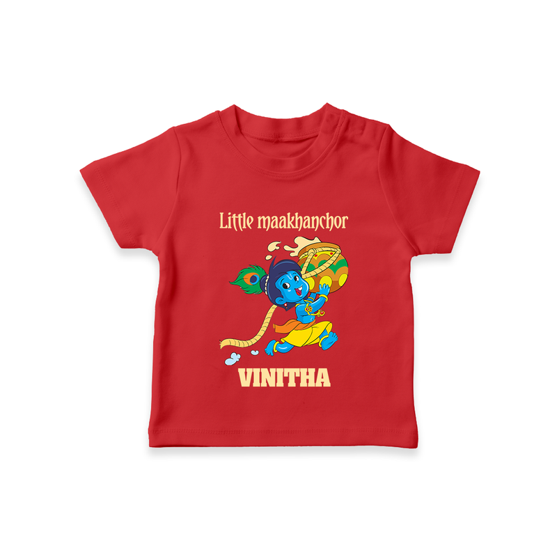Little Maakhanchor TShirt | Custom TShirt for Krishna's Little Butter Thief - RED - 0-5 Months Old (Chest 17")