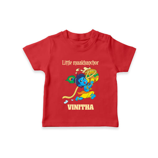 Little Maakhanchor TShirt | Custom TShirt for Krishna's Little Butter Thief - RED - 0-5 Months Old (Chest 17")