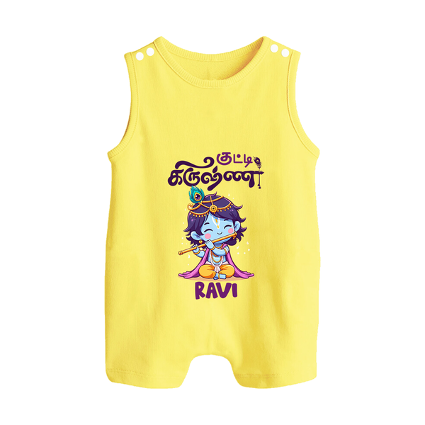 Kutty Krishna Romper suit/sleeveless romper | Personalized  Romper suit/sleeveless romper for Krishna Jayanthi - PASTEL YELLOW - 0 - 5 Months Old (Chest 18")