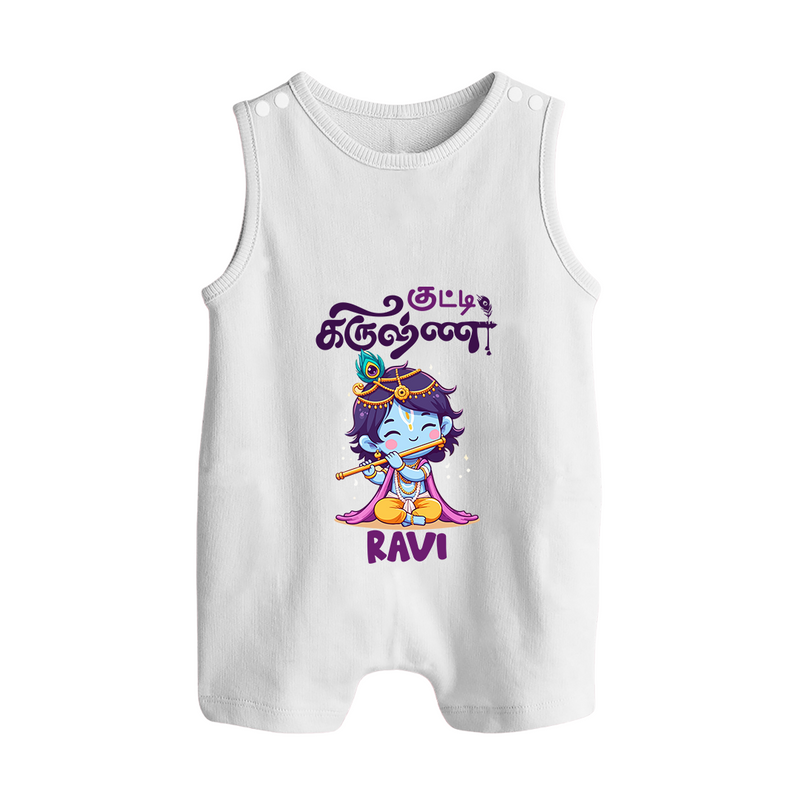 Kutty Krishna Romper suit/sleeveless romper | Personalized  Romper suit/sleeveless romper for Krishna Jayanthi - WHITE - 0 - 5 Months Old (Chest 18")