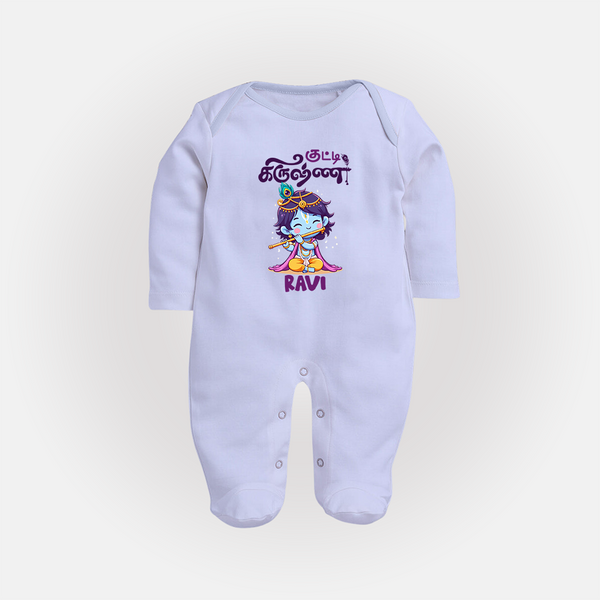 Kutty Krishna Sleep Suit/full sleeve body suit | Personalized  Sleep Suit/full sleeve body suit for Krishna Jayanthi - BABY BLUE - New Born (Chest 7.5")