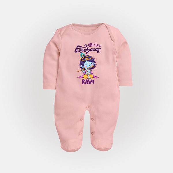 Kutty Krishna Sleep Suit/full sleeve body suit | Personalized  Sleep Suit/full sleeve body suit for Krishna Jayanthi - BABY PINK - New Born (Chest 7.5")