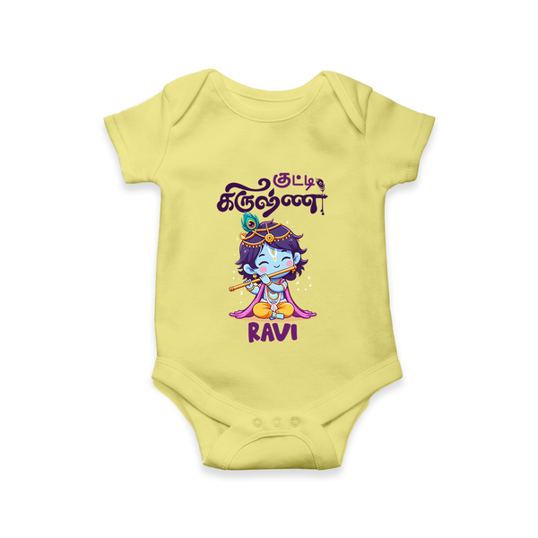Kutty Krishna Romper/onesie | Personalized  Romper/onesie for Krishna Jayanthi - PASTEL YELLOW - New Born (Chest 14")