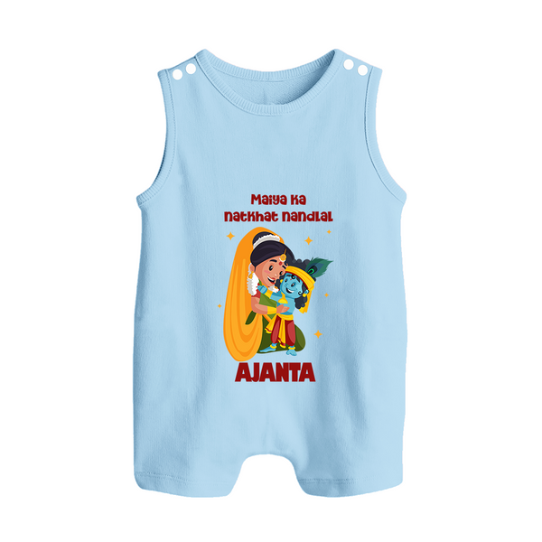Maiya Ka Natkhat Nandlal Romper Suit / Sleeveless Romper | Personalized Romper Suit / Sleeveless Romper for Krishna's Mischievous Side - BABY BLUE - 0 - 5 Months Old (Chest 18")