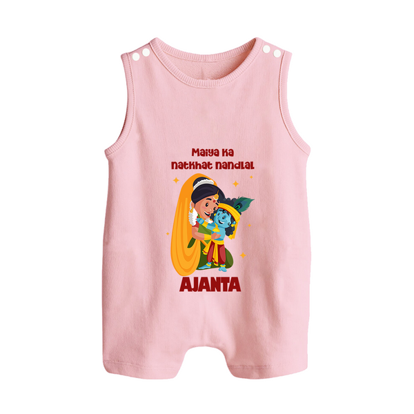 Maiya Ka Natkhat Nandlal Romper Suit / Sleeveless Romper | Personalized Romper Suit / Sleeveless Romper for Krishna's Mischievous Side - BABY PINK - 0 - 5 Months Old (Chest 18")