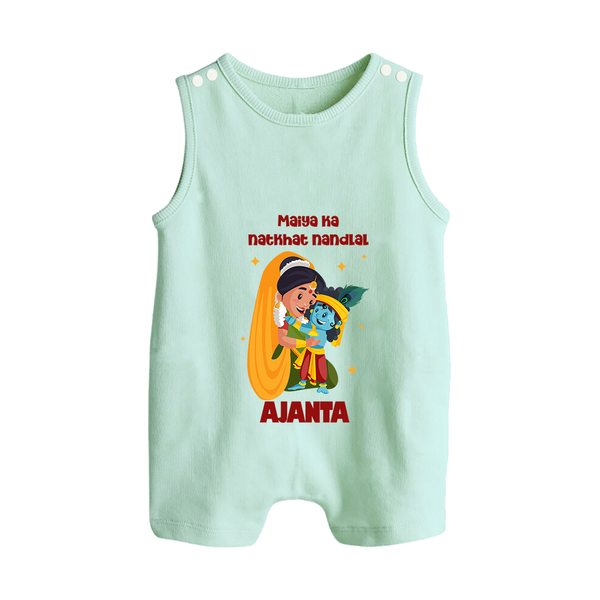 Maiya Ka Natkhat Nandlal Romper Suit / Sleeveless Romper | Personalized Romper Suit / Sleeveless Romper for Krishna's Mischievous Side - MINT GREEN - 0 - 5 Months Old (Chest 18")