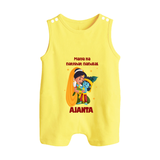 Maiya Ka Natkhat Nandlal Romper Suit / Sleeveless Romper | Personalized Romper Suit / Sleeveless Romper for Krishna's Mischievous Side - PASTEL YELLOW - 0 - 5 Months Old (Chest 18")
