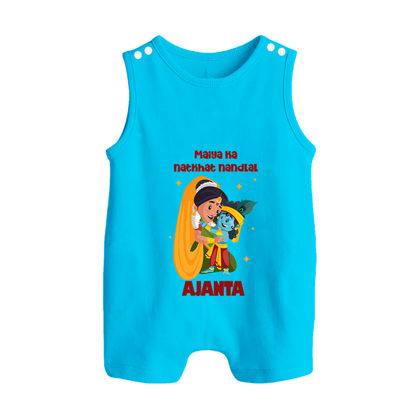 Maiya Ka Natkhat Nandlal Romper Suit / Sleeveless Romper | Personalized Romper Suit / Sleeveless Romper for Krishna's Mischievous Side - SKY BLUE - 0 - 5 Months Old (Chest 18")