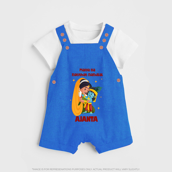 Maiya Ka Natkhat Nandlal Dungaree Set | Personalized Dungaree Set for Krishna's Mischievous Side - COBALT BLUE - 0 - 5 Months Old (Chest 18")