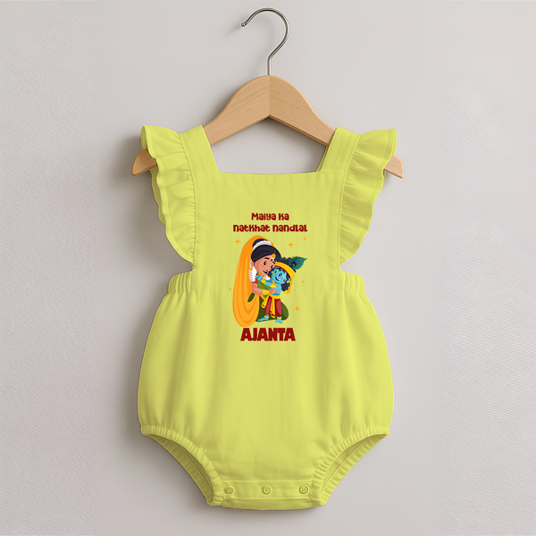 Maiya Ka Natkhat Nandlal Romper Frock | Personalized Romper Frock for Krishna's Mischievous Side - PASTEL YELLOW - 0 - 3 Months Old (Chest 19")