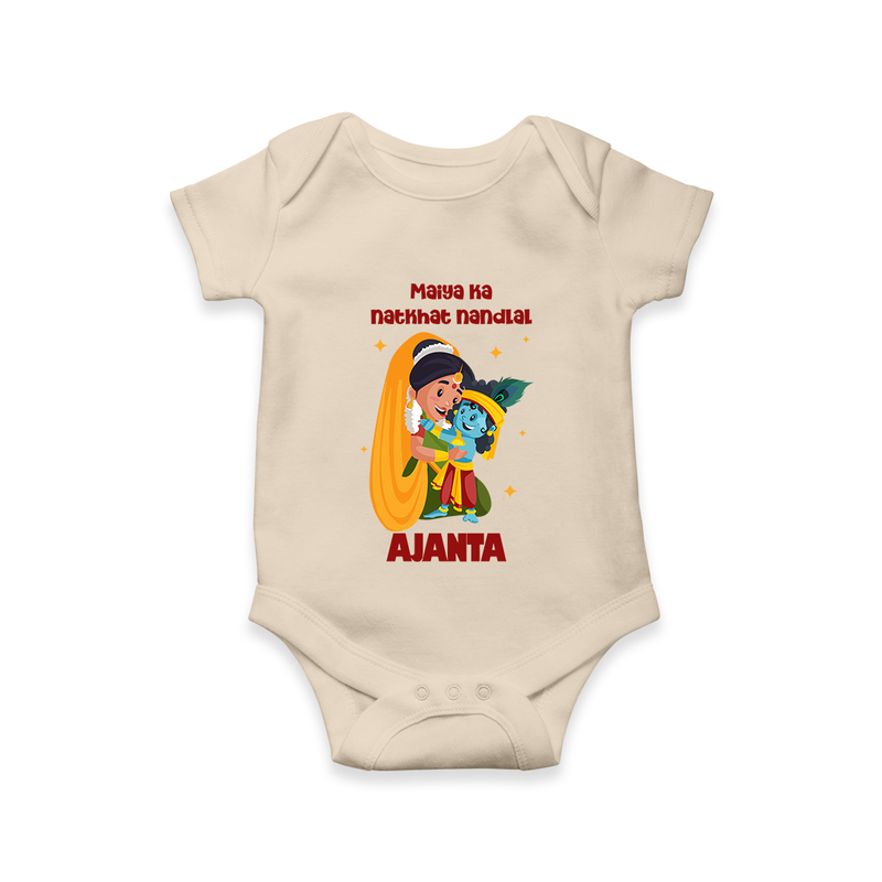Maiya Ka Natkhat Nandlal Romper / Onesie | Personalized Romper / Onesie for Krishna's Mischievous Side - IVORY - New Born (Chest 14")