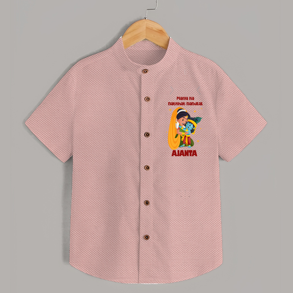 Maiya Ka Natkhat Nandlal Shirt | Personalized Shirt for Krishna's Mischievous Side - PEACH - 0 - 6 Months Old (Chest 23")
