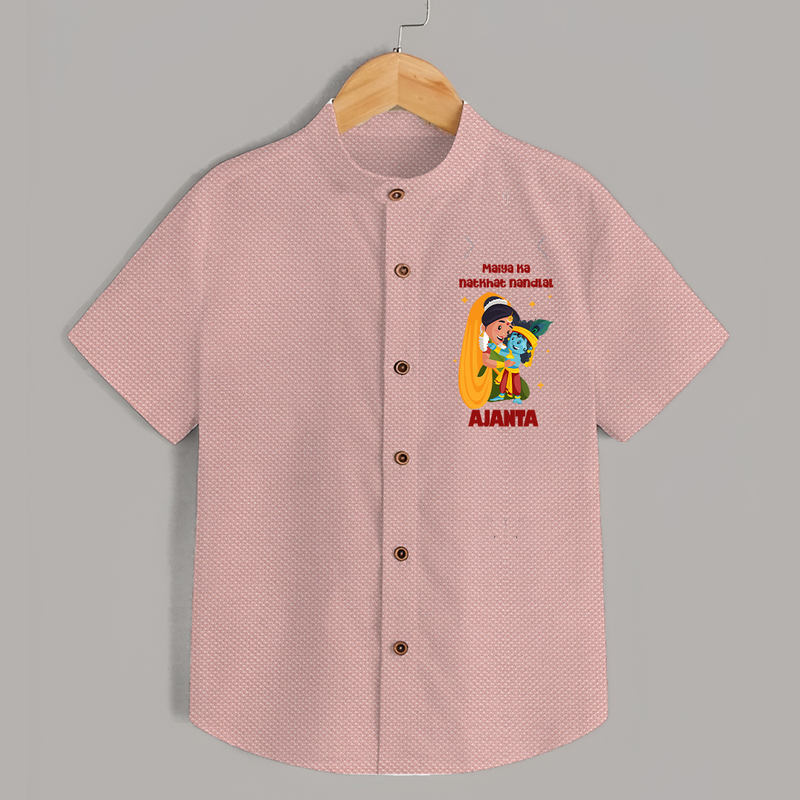 Maiya Ka Natkhat Nandlal Shirt | Personalized Shirt for Krishna's Mischievous Side - PEACH - 0 - 6 Months Old (Chest 23")