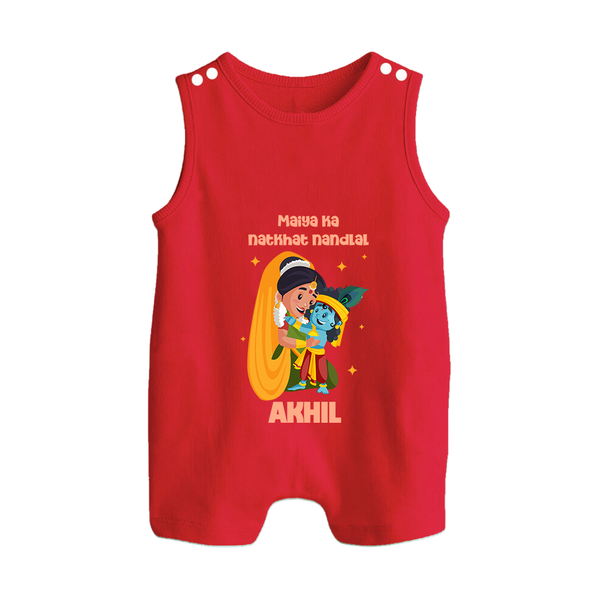Maiya Ka Natkhat Nandlal Romper Suit / Sleeveless Romper | Personalized Romper Suit / Sleeveless Romper for Krishna's Mischievous Side - RED - 0 - 5 Months Old (Chest 18")