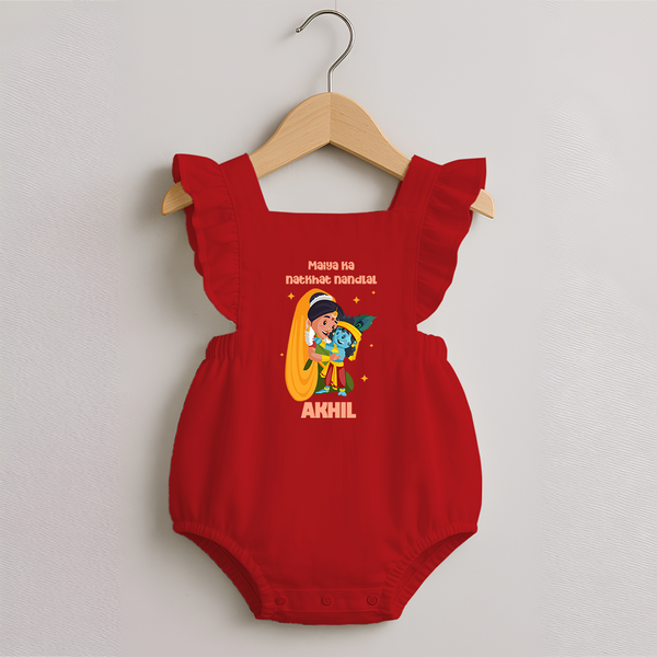 Maiya Ka Natkhat Nandlal Romper Frock | Personalized Romper Frock for Krishna's Mischievous Side - RED - 0 - 3 Months Old (Chest 19")