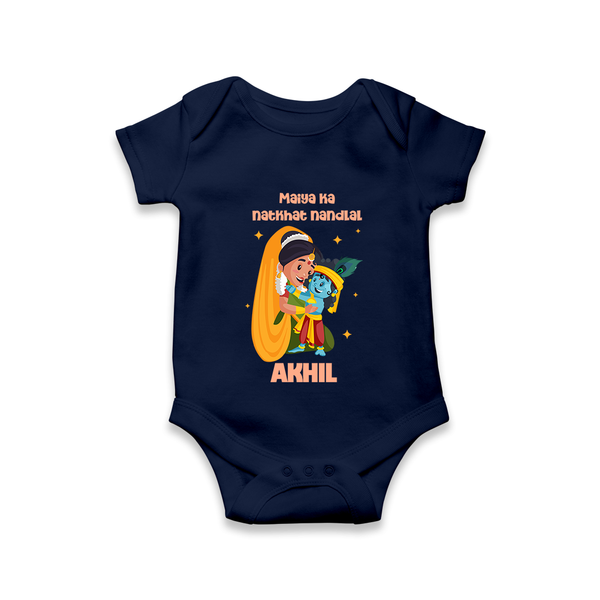 Maiya Ka Natkhat Nandlal Romper / Onesie | Personalized Romper / Onesie for Krishna's Mischievous Side - NAVY BLUE - New Born (Chest 14")