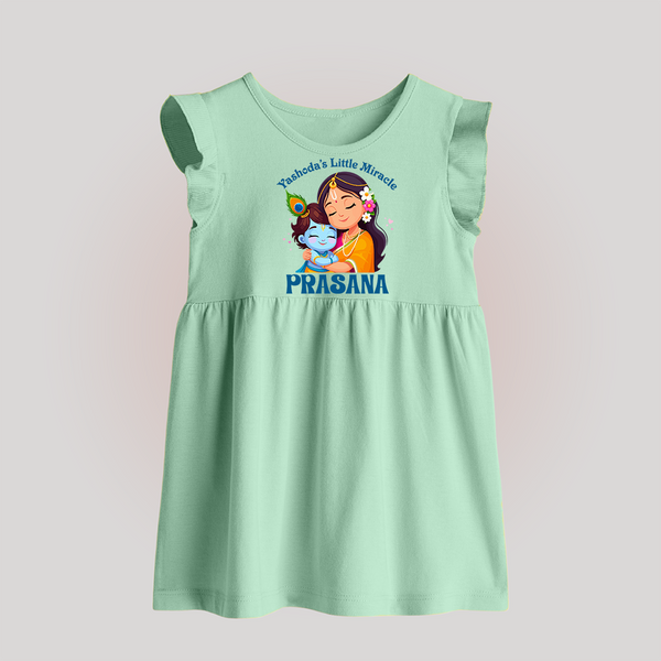 Yashoda's Little Miracle Baby Frock | Personalized Baby Frock for Krishna's Miraculous Child - MINT GREEN - 0 - 3 Months Old (Chest 17")