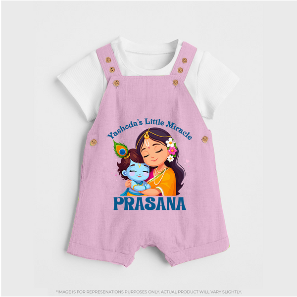Yashoda's Little Miracle Dungaree Set | Personalized Baby Dungaree Set for Krishna's Miraculous Child - BABY PINK - 0 - 5 Months Old (Chest 18")