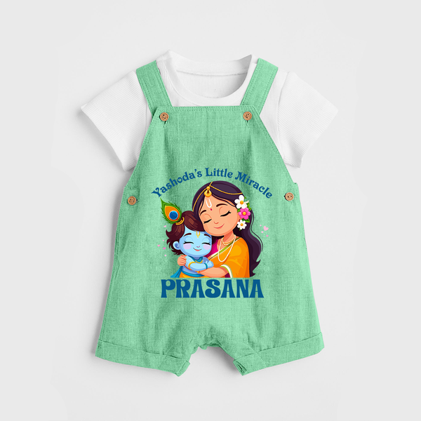 Yashoda's Little Miracle Dungaree Set | Personalized Baby Dungaree Set for Krishna's Miraculous Child - GREEN - 0 - 5 Months Old (Chest 18")