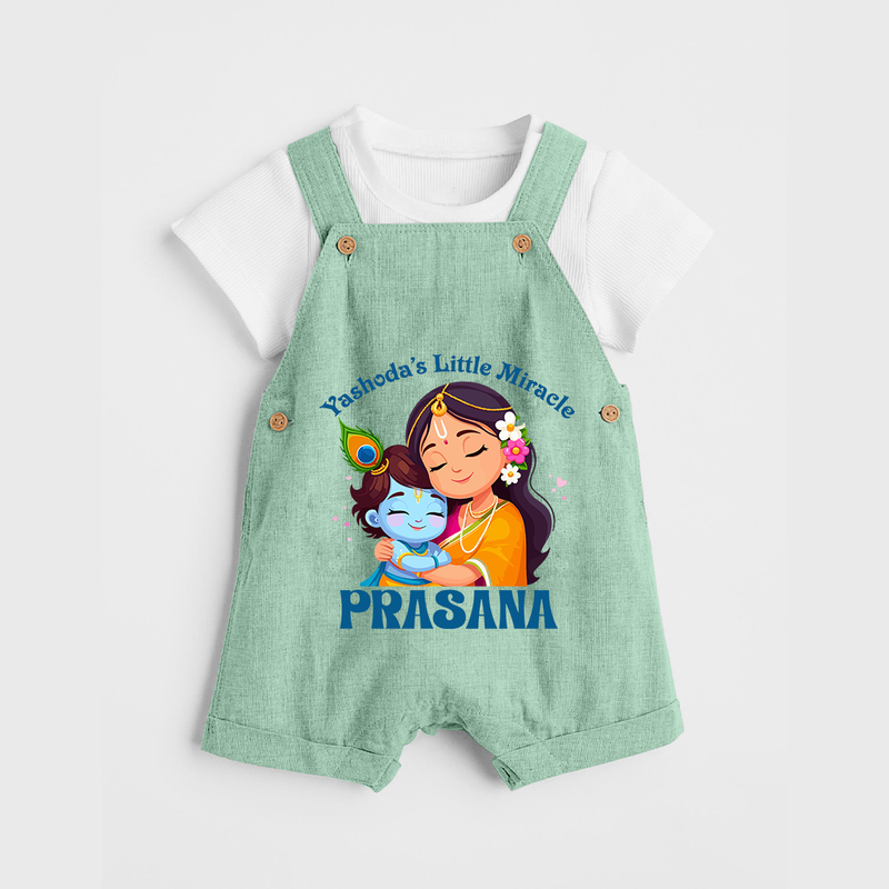 Yashoda's Little Miracle Dungaree Set | Personalized Baby Dungaree Set for Krishna's Miraculous Child - MINT GREEN - 0 - 5 Months Old (Chest 18")