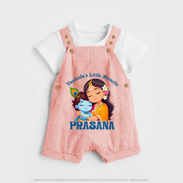 Yashoda's Little Miracle Dungaree Set | Personalized Baby Dungaree Set for Krishna's Miraculous Child - PEACH - 0 - 5 Months Old (Chest 18")
