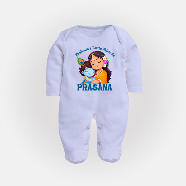 Yashoda's Little Miracle Sleep Suit | Personalized Baby Sleep Suit for Krishna's Miraculous Child - BABY BLUE - New Born (Chest 7.5")