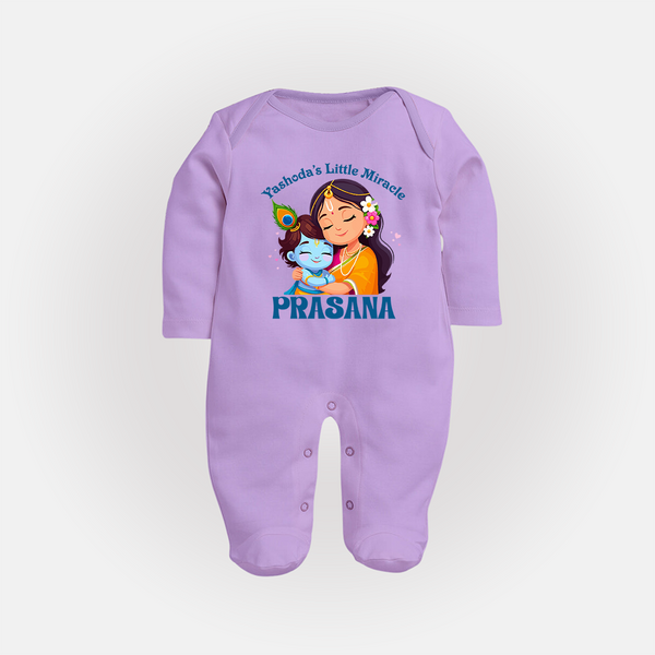 Yashoda's Little Miracle Sleep Suit | Personalized Baby Sleep Suit for Krishna's Miraculous Child - LILAC - New Born (Chest 7.5")