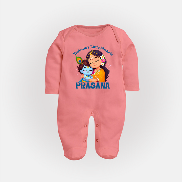 Yashoda's Little Miracle Sleep Suit | Personalized Baby Sleep Suit for Krishna's Miraculous Child - PEACH - New Born (Chest 7.5")