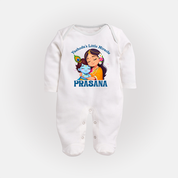 Yashoda's Little Miracle Sleep Suit | Personalized Baby Sleep Suit for Krishna's Miraculous Child - WHITE - New Born (Chest 7.5")