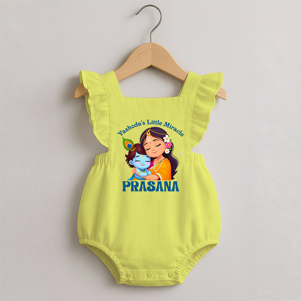 Yashoda's Little Miracle Romper Frock | Personalized Baby Romper Frock for Krishna's Miraculous Child - PASTEL YELLOW - 0 - 3 Months Old (Chest 19")