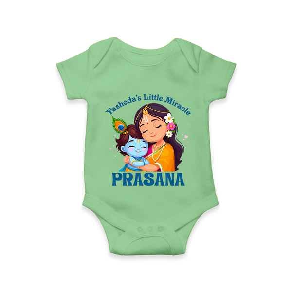 Yashoda's Little Miracle Romper / onesie | Personalized Baby Romper / onesie for Krishna's Miraculous Child - GREEN - New Born (Chest 14")