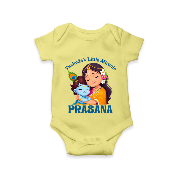 Yashoda's Little Miracle Romper / onesie | Personalized Baby Romper / onesie for Krishna's Miraculous Child - PASTEL YELLOW - New Born (Chest 14")