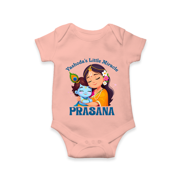 Yashoda's Little Miracle Romper / onesie | Personalized Baby Romper / onesie for Krishna's Miraculous Child - PEACH - New Born (Chest 14")